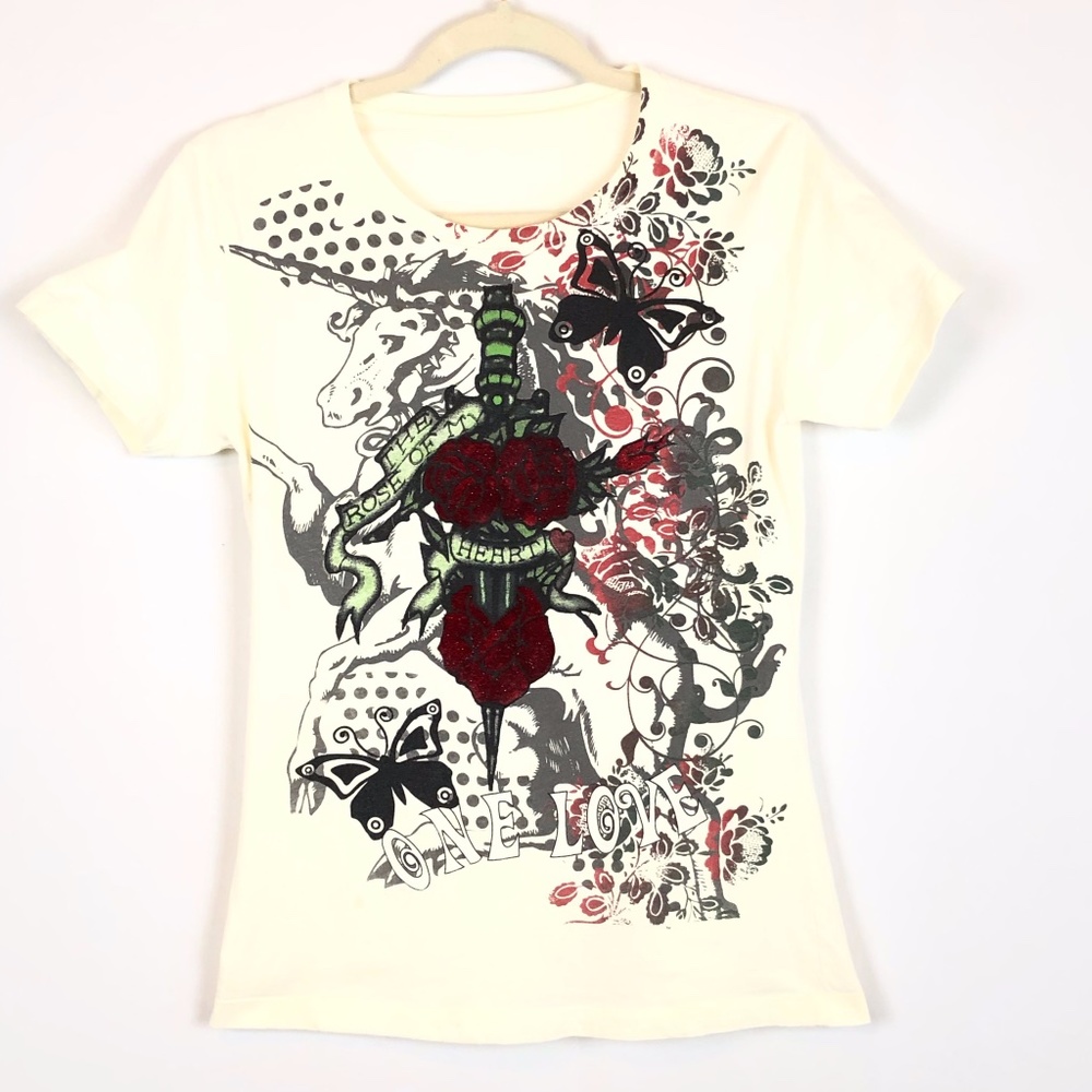 VINTAGE Unicorn Dagger w Velvet Rose Tee